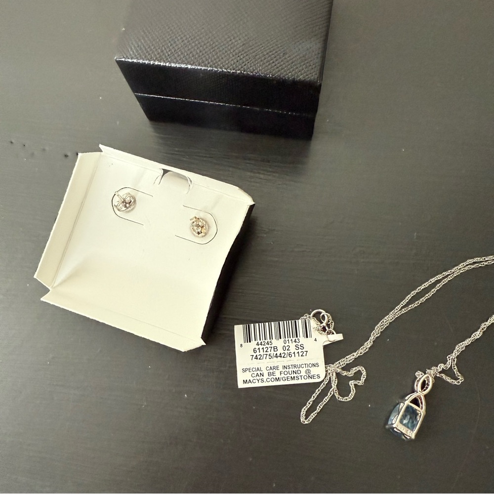 NWT Macy’s Sterling Silver Blue Topaz Pendant Necklace and Earring Set - Picture 3 of 4